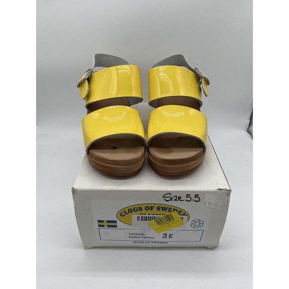 Cape Clogs Sweden Hedda Yellow Patent Wood Sole Sandals Women's Size 36 - Picture 2 of 11